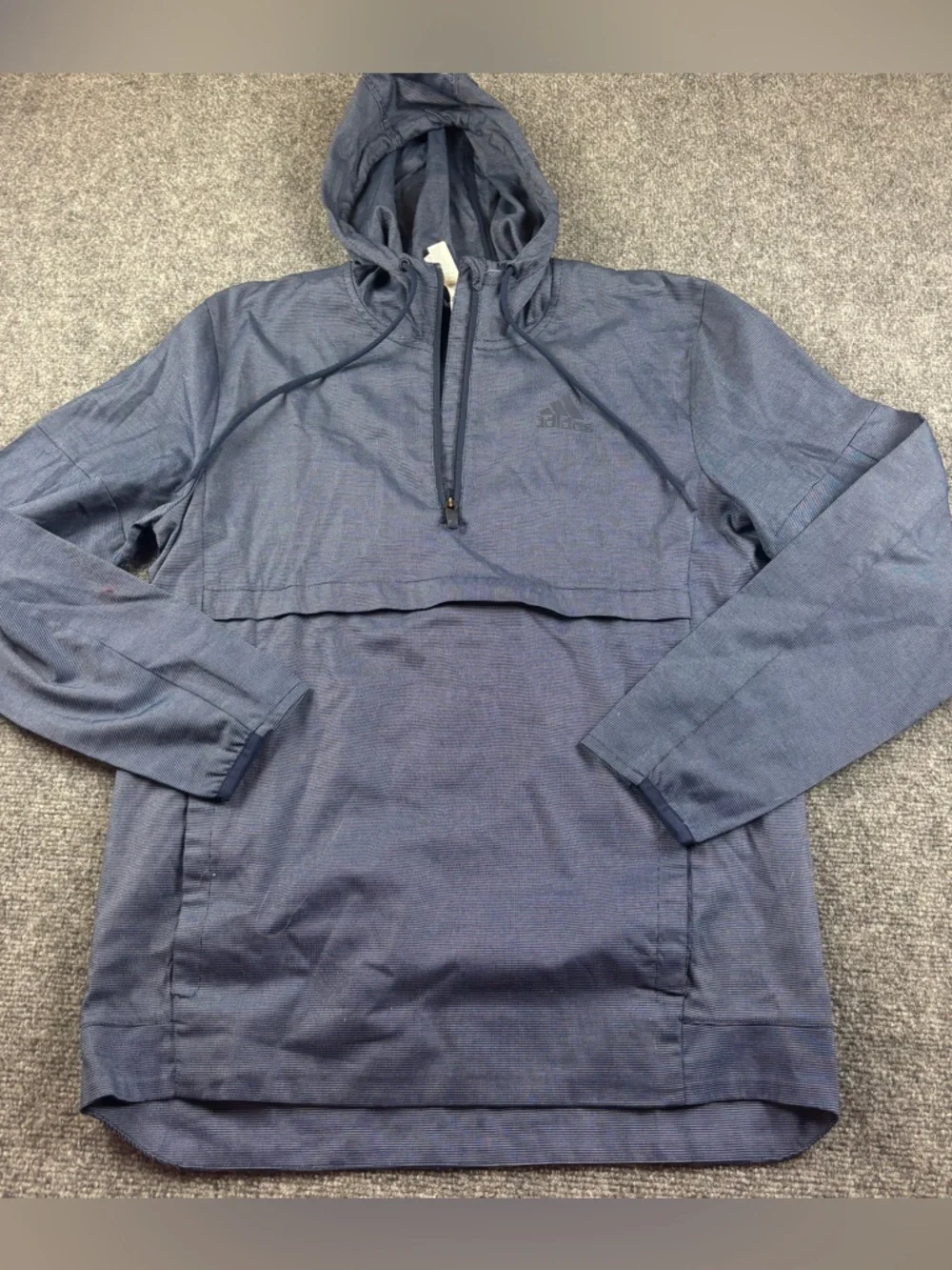 ADIDAS Men’s Essentials Anorak Blue 1/4 Zip Pullover Hooded Jacket size: Small - Picture 2 of 8